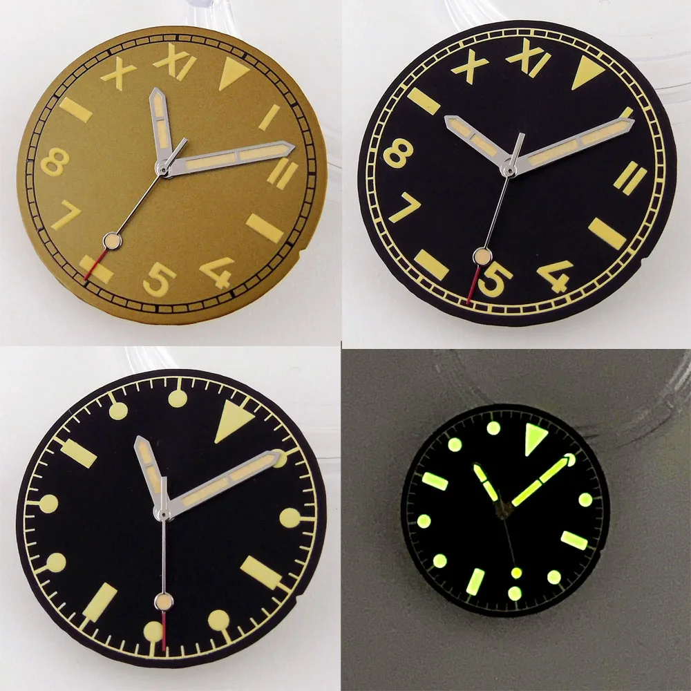 

For NH35 NH36 MIYOTA 82 Series ETA 2836 2824 Automatic Movement 29MM California Black Super Luminous Watch Dial Face Hands Set