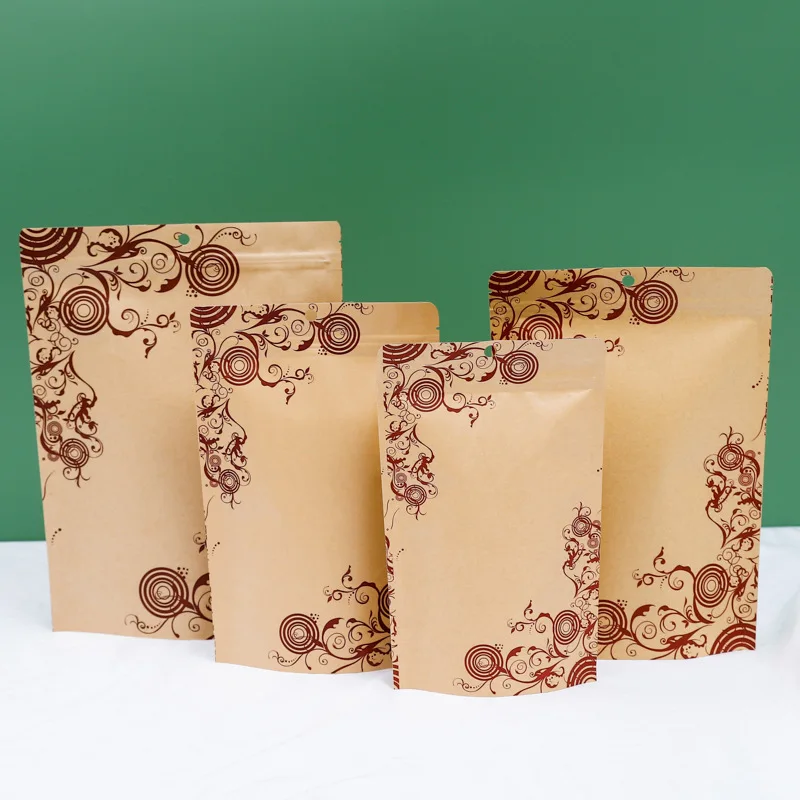 500Pcs/Lot Stand-up Kraft Paper Zipper Bags Snack Powder Chocolate Reseable Party Wedding Heat Sealing Hanging Pouches