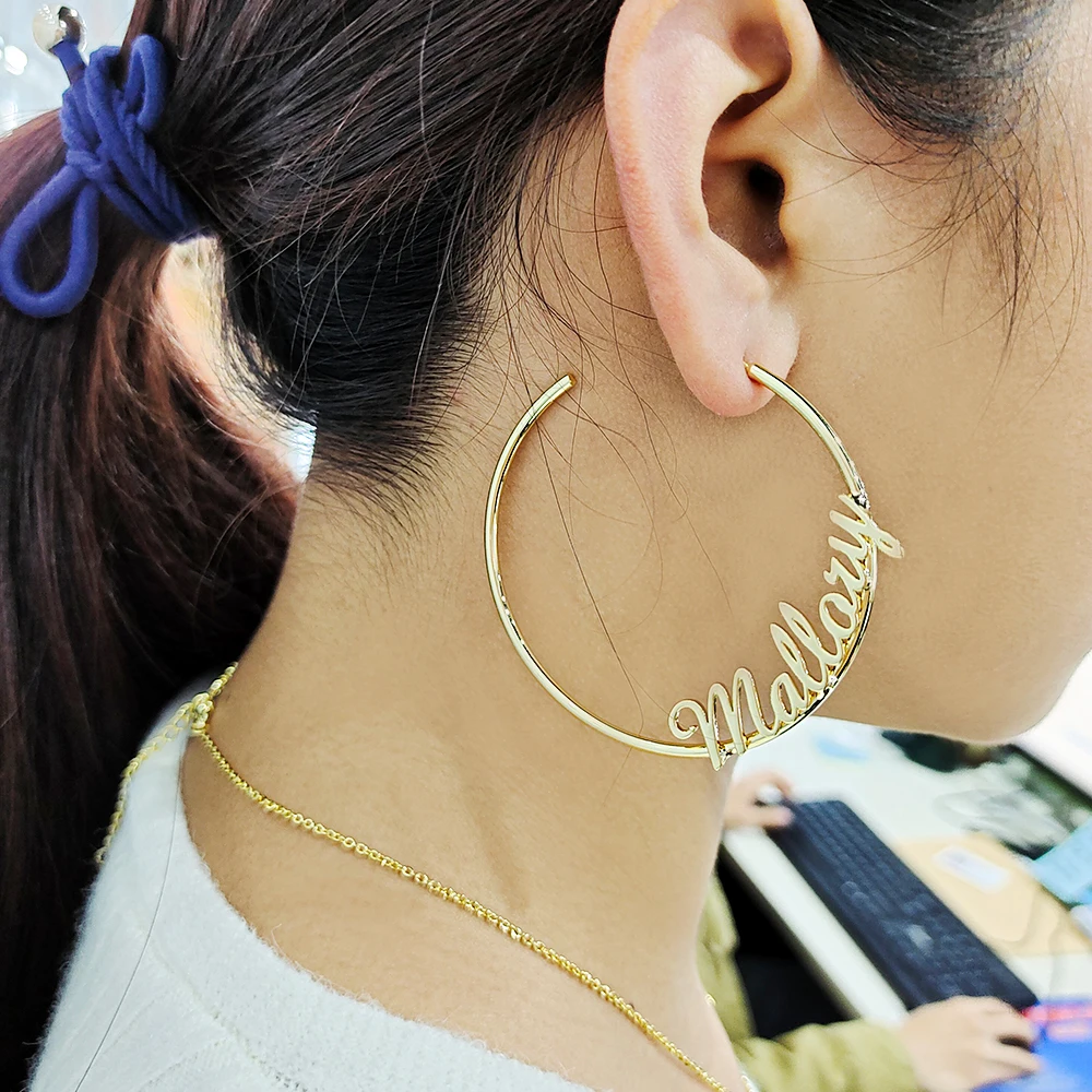 20mm-100mm Personality Earrings With Statement Words Custom Hoop Earring Customize Name Earrings Twist hoop earring Hiphop Sexy