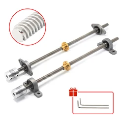 T8 Lead Screw Lead 8mm 500mm 400mm 350mm 200mm 100mm Vertical Horizontal Kit  KFL08 KP08 With Nut  Bearing CNC 3D Printer Parts