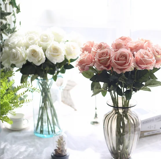 

Artificial flower single white rose simulation flower living room decoration dry flower bouquet interior decoration silk flower