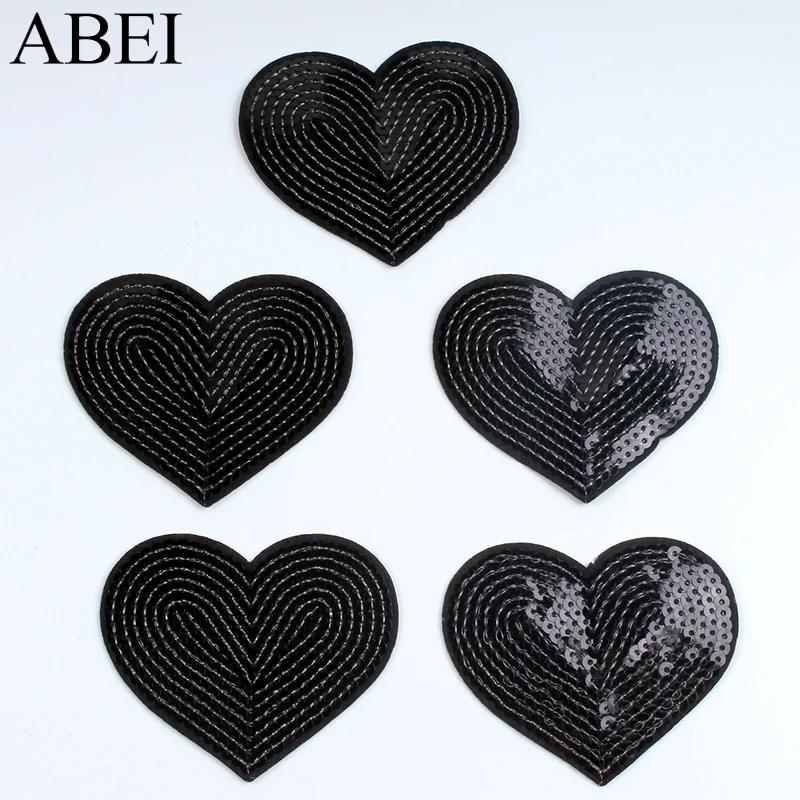 10pcs Big Black Glitter Patches Sequined Heart Patch DIY Quality Stickers Sewing Badge Fabric Appliques