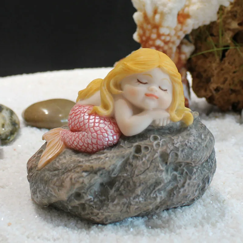 Cute Mermaid Resin Crafts, Creative Animal Figurines, Miniatures Fish Tank Arts, Fairy Garden Desk, Home Decoration Accessories