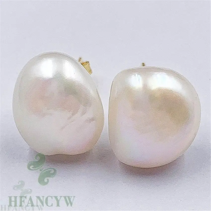 11-12mm White Baroque Pearl Earring 18k Ear Stud Dangle Party Wedding Fashion Mesmerizing Real Accessories Irregular Flawless