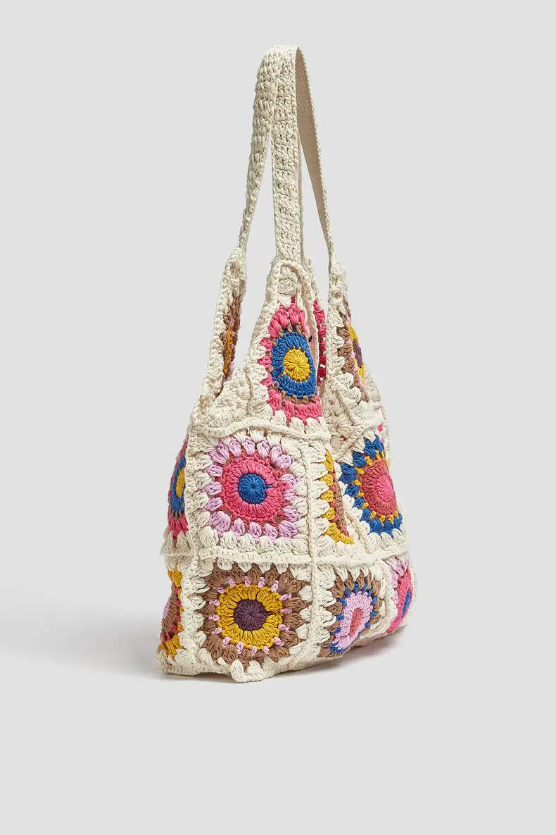 Designer Braided crochet shoulder bag Women New Casual Ethnic Style Woven large big capacity summer beach floral bucket purse