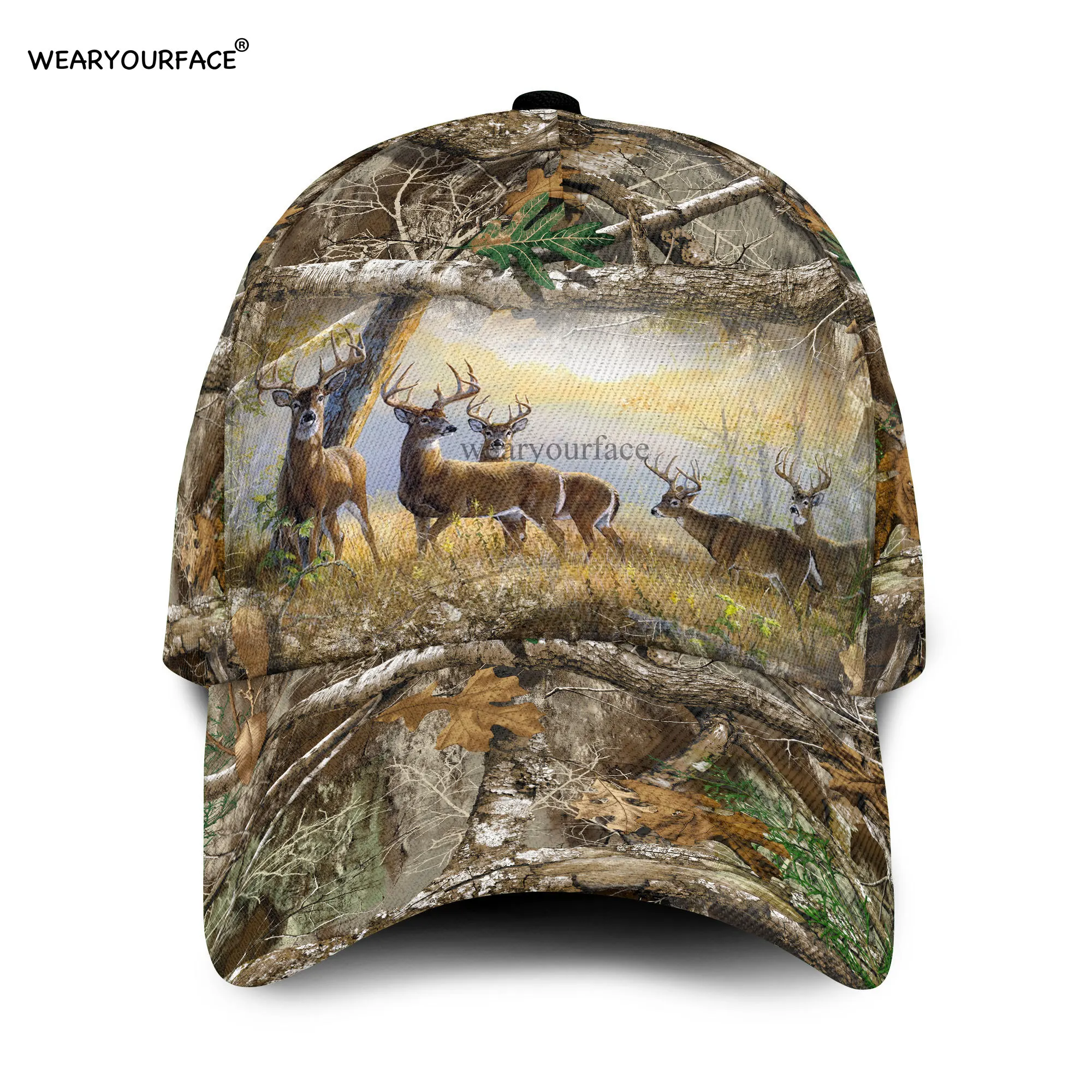 Deer Hunting Wildlife 3D All Over Bedruckte Snapback-Mütze für Männer und Frauen, Erwachsene, Hip-Hop-Kopfbedeckung, Outdoor-Sonnenblende,