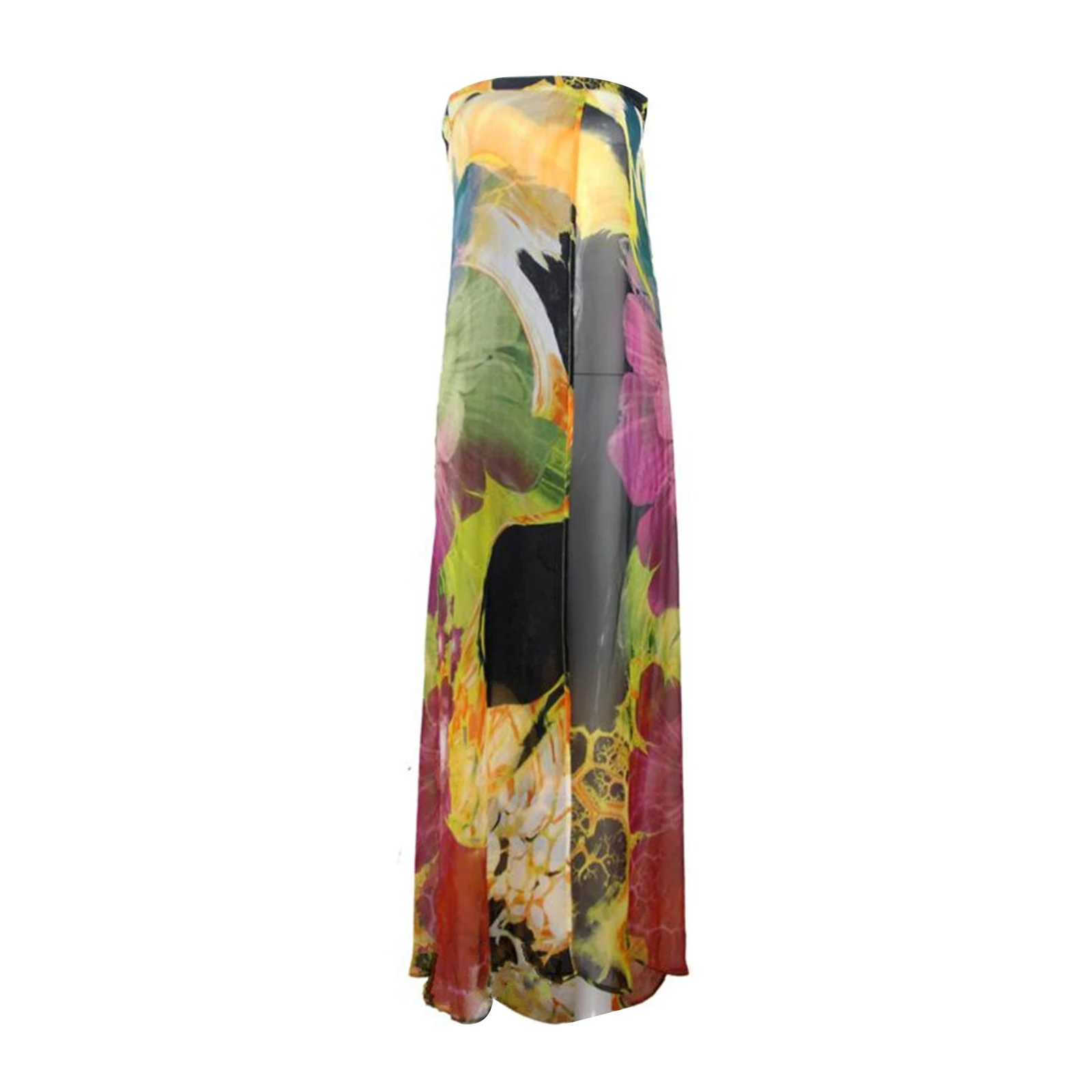 Female Beach Dress Tie-Dyed Sleeveless Strapless Long Dress Bikini Cover Ups for Summer  Black/Yellow Beachwear Biquini