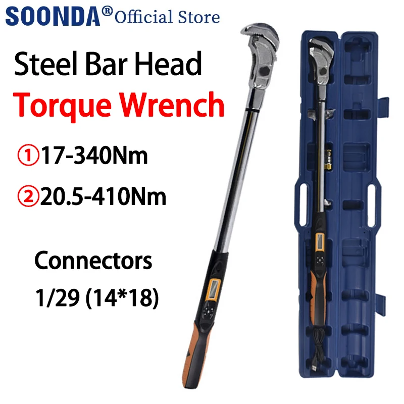 Llave dinamométrica de cabeza de barra de acero, llave de tubo, enchufe conectado directamente, herramienta de medición de construcción de edificios, rosca recta 410N.m