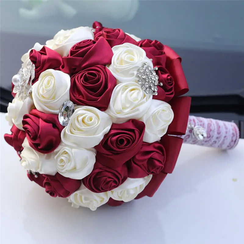 20CM High Quality Artificial Flower Bridesmaid Bouquets Handmade Foam Flowers Bride \'s Bouquet Silk Rose Holding Flowers Bouquet