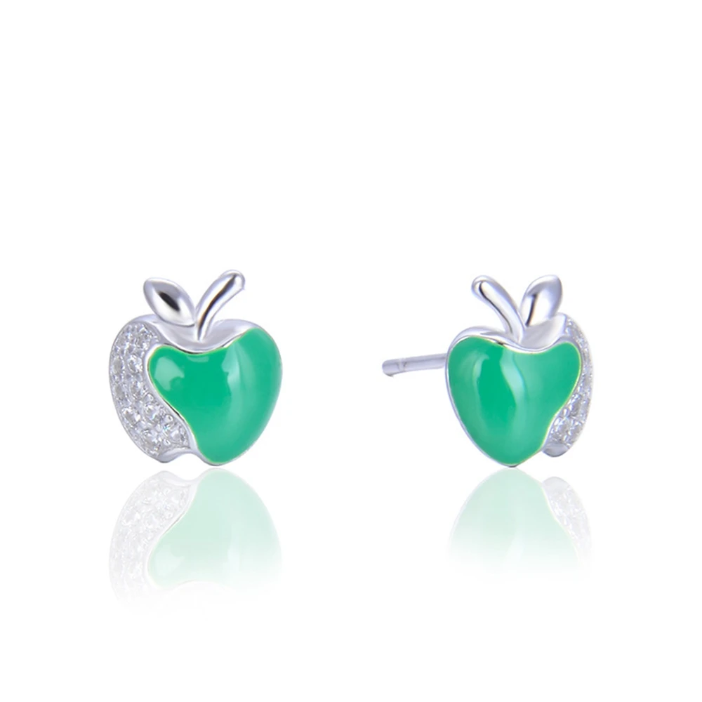 Fashion Temperament Girls' Ear Accessories S925 Silver Set Zircon Creative Personality Small Apple Earrings