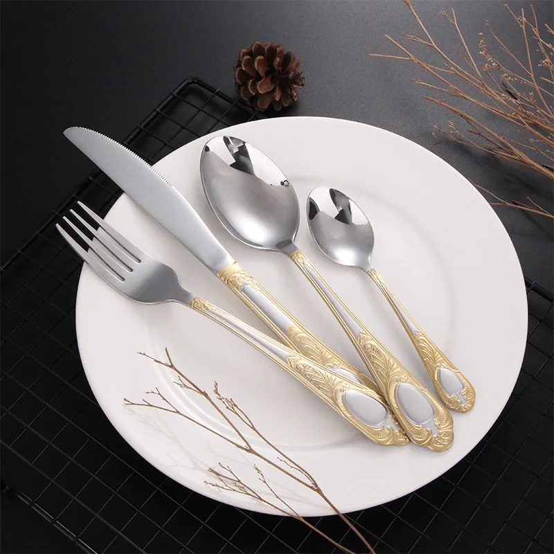 Dropshipping Stainless Steel Dinnerware Vintage Carved Tableware Western Dinner Spoons Forks Knife Hotels Home Kitchen Utensils