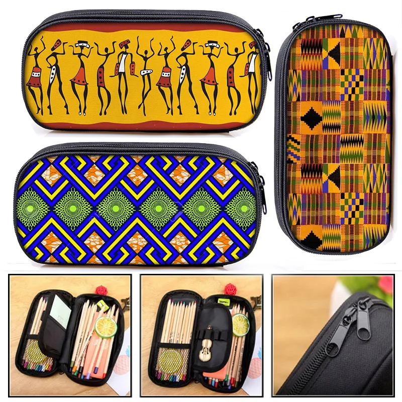 

African Print Woman Cosmetic Case Afro Pencil Bag Fashion Girls Stationary Bag School Teenager Case Supplies Pencil Box