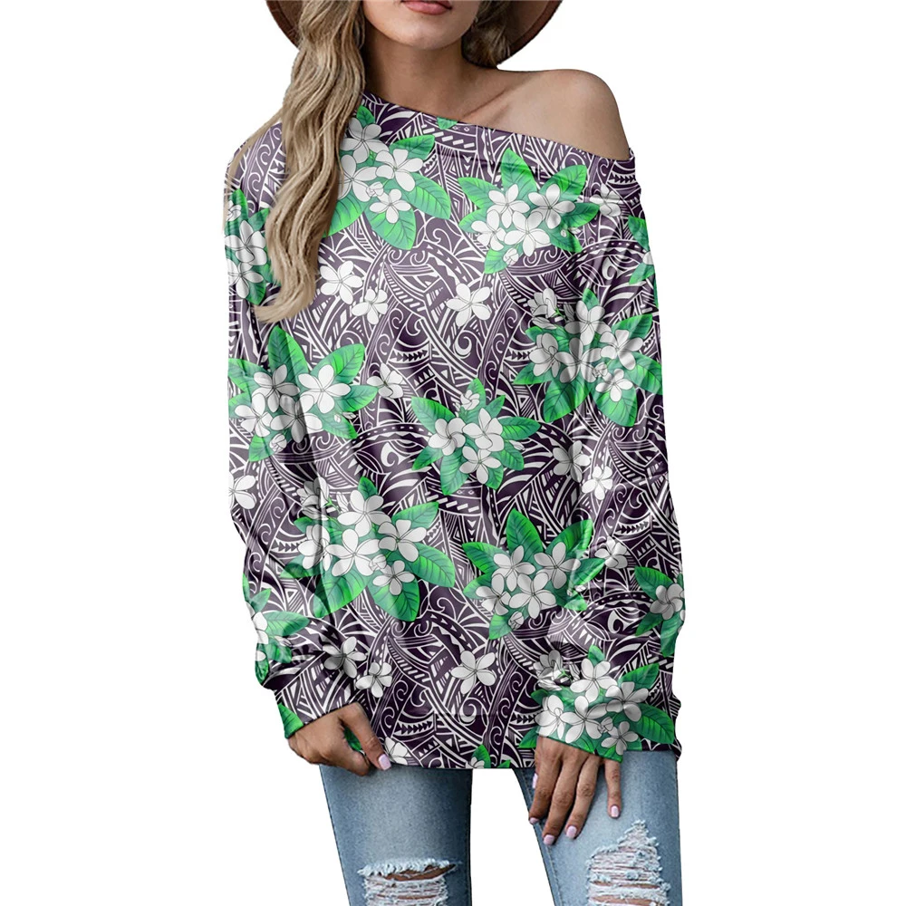 NOISYDESIGNS Long Sleeved Loose Tops Women Tribal Plumeria Style Ladies Comfortable Soft Oversized T Shirts Female Casual Tees