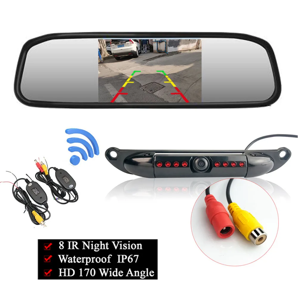 

Wireless Transmitter and Receiver Short License Plate Night Vision Infrared Rear View Camera For Car 5 inch HD Car Monitor