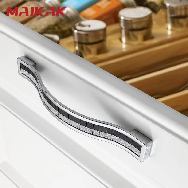 MAIKAK Zinc Alloy Crystal Glass Handles Cupboard Pulls Drawer Knobs Kitchen Cabinet Handles Furniture Handle with Crystal