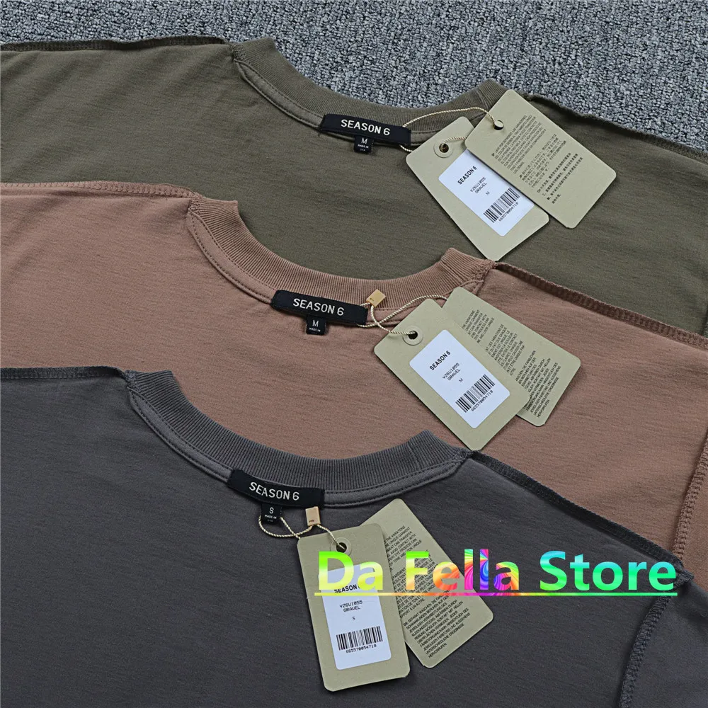 New Season 6 T-shirt Heavy Fabric Kanye West T-shirts 2021SS Men Women 1:1 High Quality Cotton Top Tees Inside Tag Calabasas