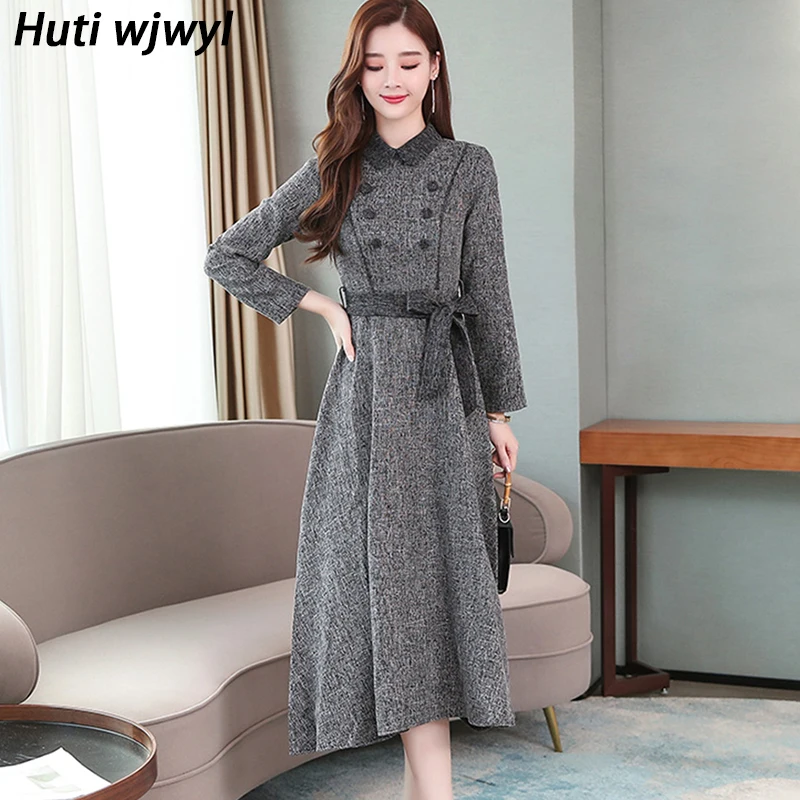 2024 Winter Knitted Thicken Warm Vintage Solid Midi Dress Autumn Chic Gray Bodycon Maxi Dress Elegant Women Party Prom Vestidos