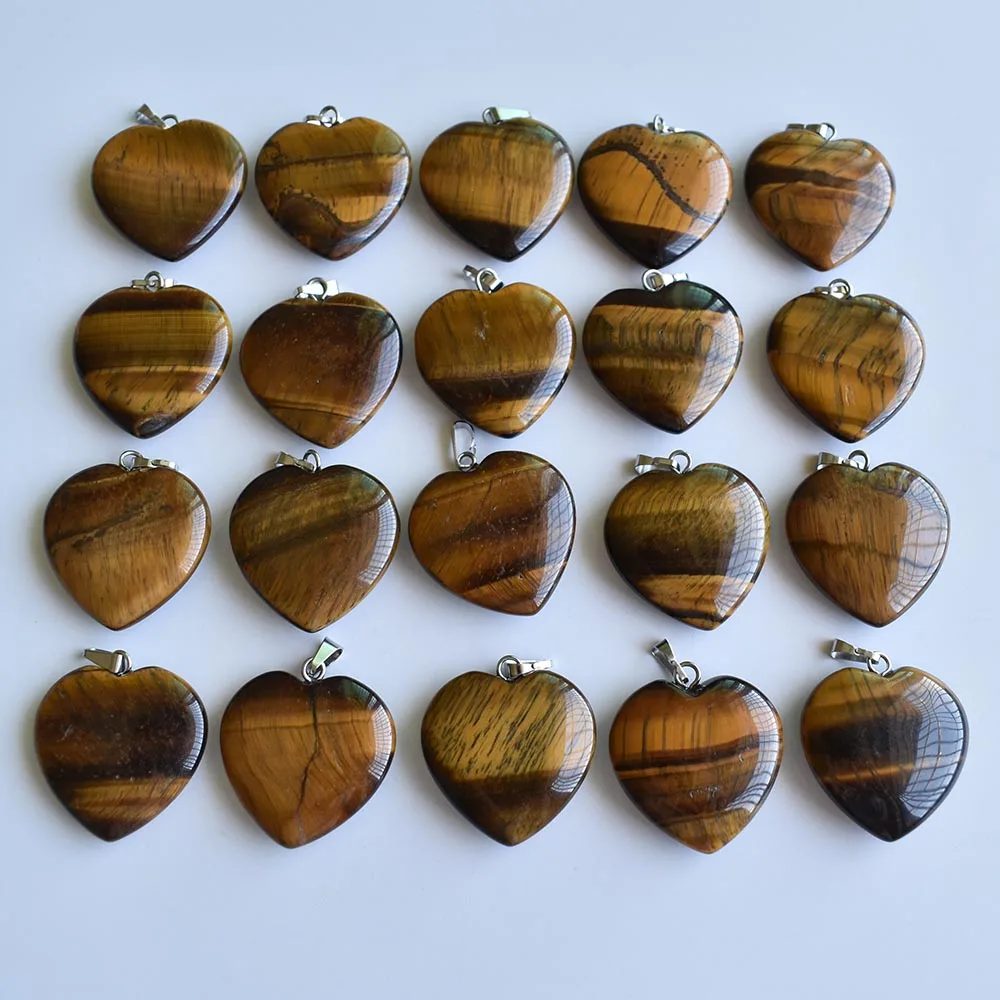 ジュエリー用天然タイガーアイストーンハート型ペンダント,ファッションアクセサリー,20個,25mm,高品質,卸売り,送料無料,2020