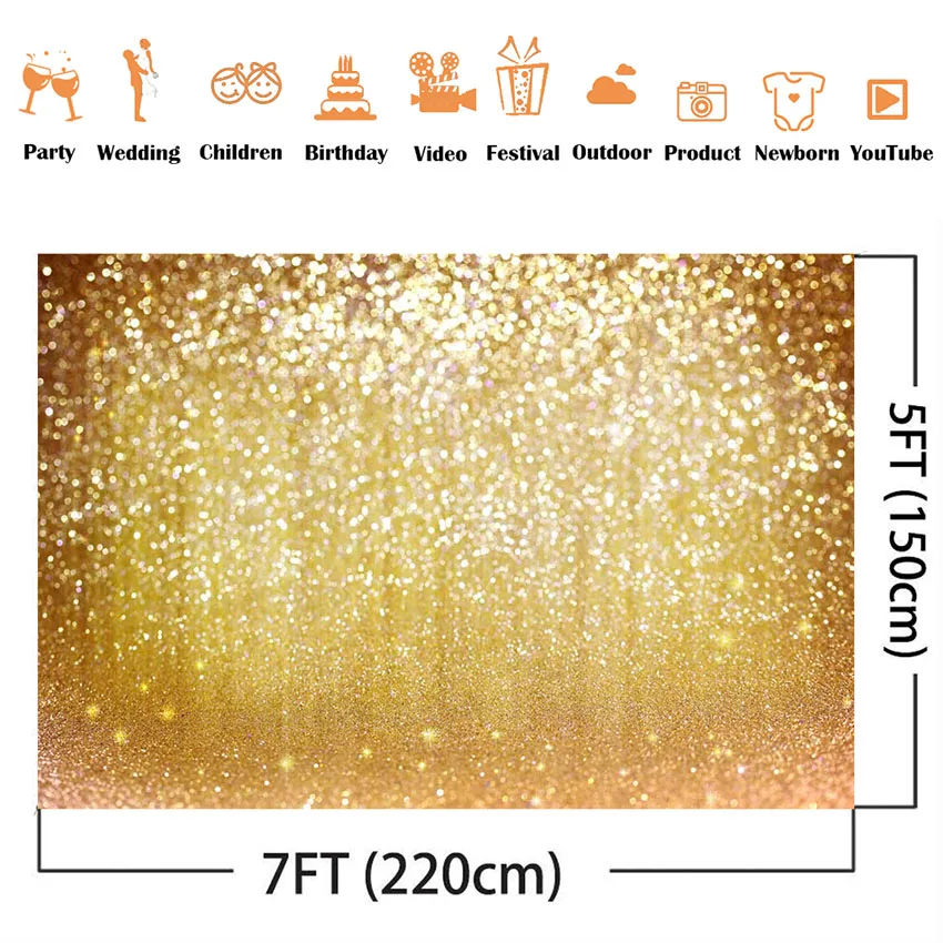 Gold Glitter Birthday Backdrop Bokeh shiny newborn kids portrait photo studio for photographic wedding bridal shower photocall