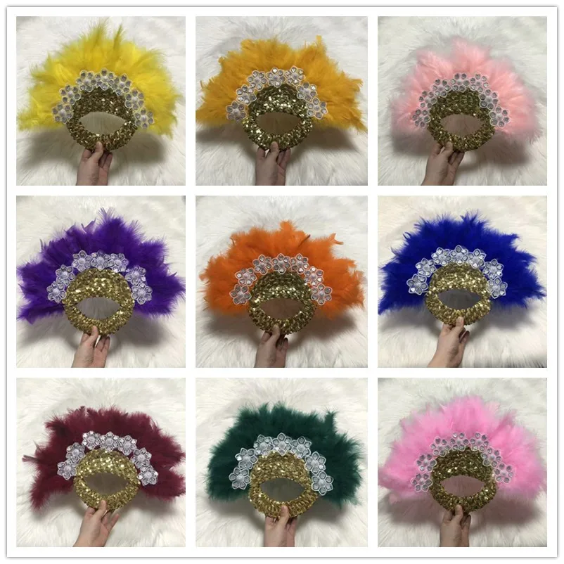 Feather Hand Fan Handmade Luxurious African Dance Lace Feather Fans for Wedding Party Gift Dropshipping Top Wedding Decoration