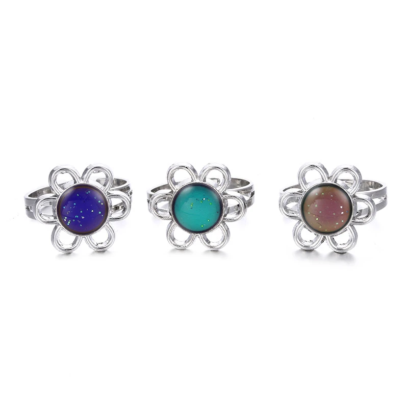 Flower Mood Ring Color Change Mood Ring Adjustable Emotion Feeling Changeable Temperature Ring Jewelry For Women Men Kids Gifts