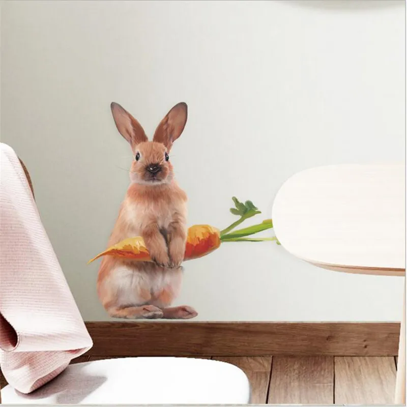 Cute Rabbit Carrot Art Wall Stickers For Children's Room Livingroom lHome Beautification Decorative Waterproof Wallpaper 40*39CM