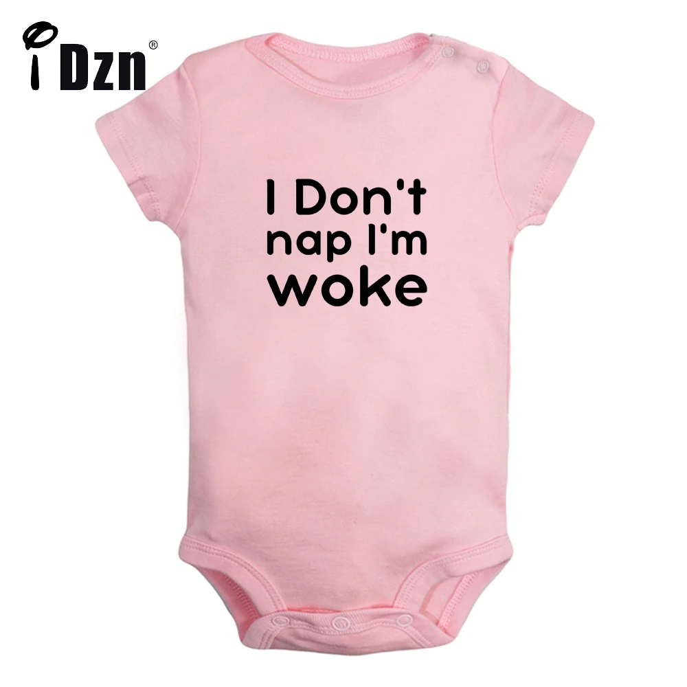 iDzn I Don't Nap I'm Woke Cute Baby Bodysuit Funny Printed Clothing Baby Boys Cotton Rompers Baby Girls Short Sleeves Jumpsuit
