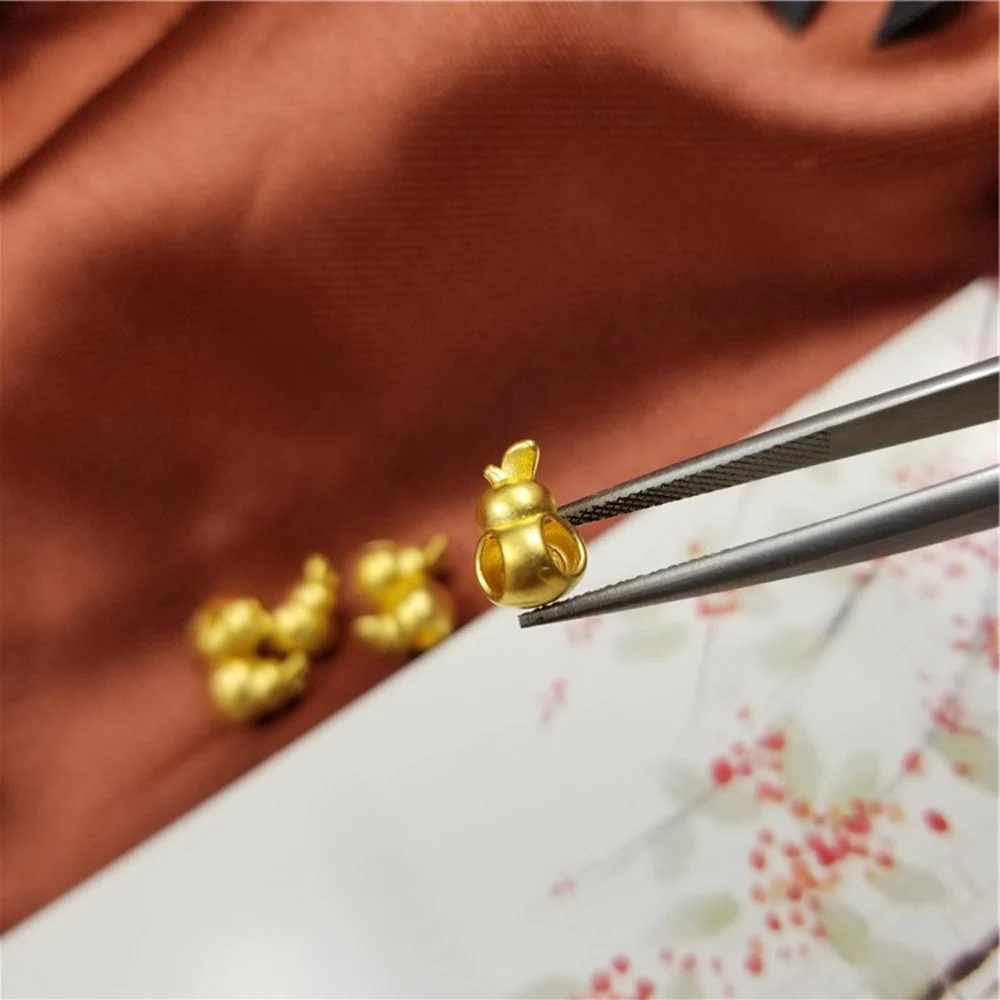 1PCS New Solid Pure 24Kt 3D Yellow Gold Pendant Women Gourd Bead 0.1-0.2g  6.2*9.2mm