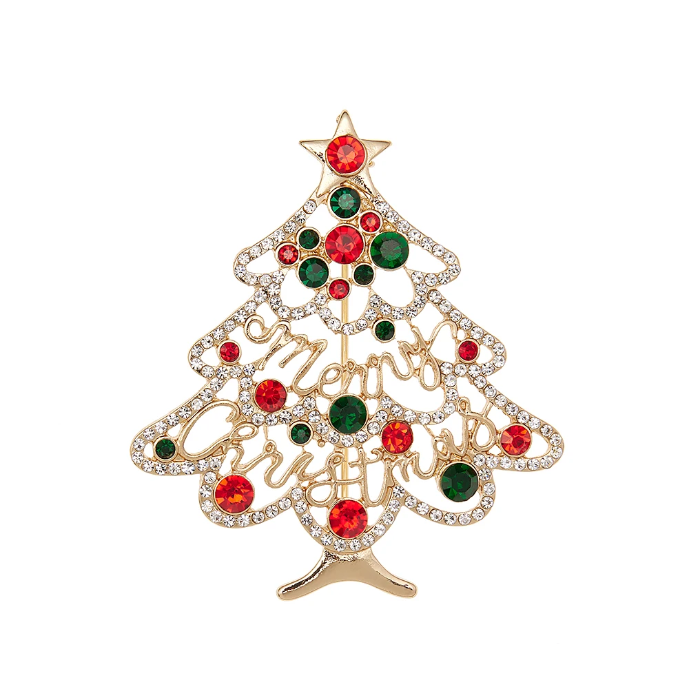 MITTO FASHION JEWELRIES AND HIGH-END ACCESSORIES COLORED RHINESTONES PAVED CHRISTMAS TREE PIN GIFT BROOCH