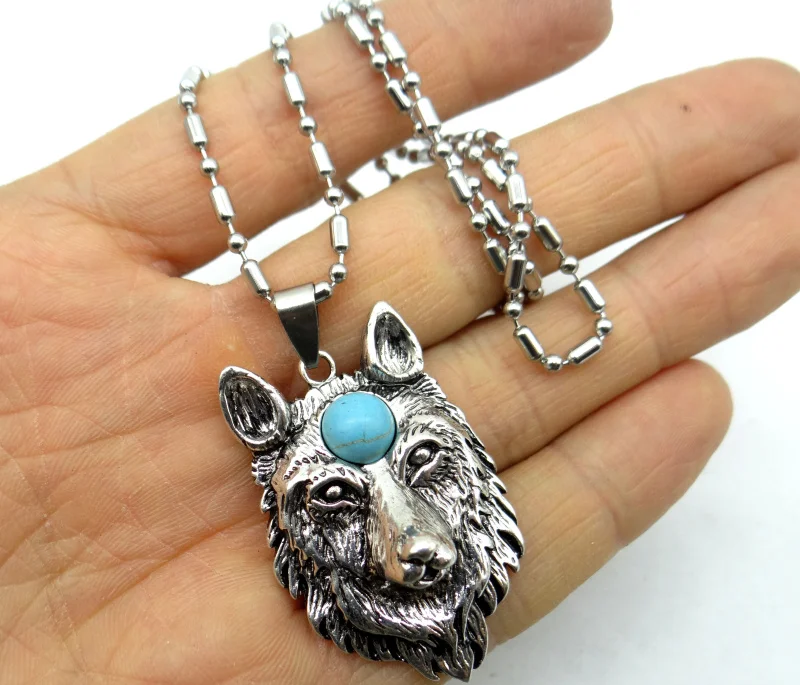 Natural Stone Quartz crystal Turquoises Antiek Zilver Zinklegering  Wolf head Charm Pendant for diy making necklace Accessories