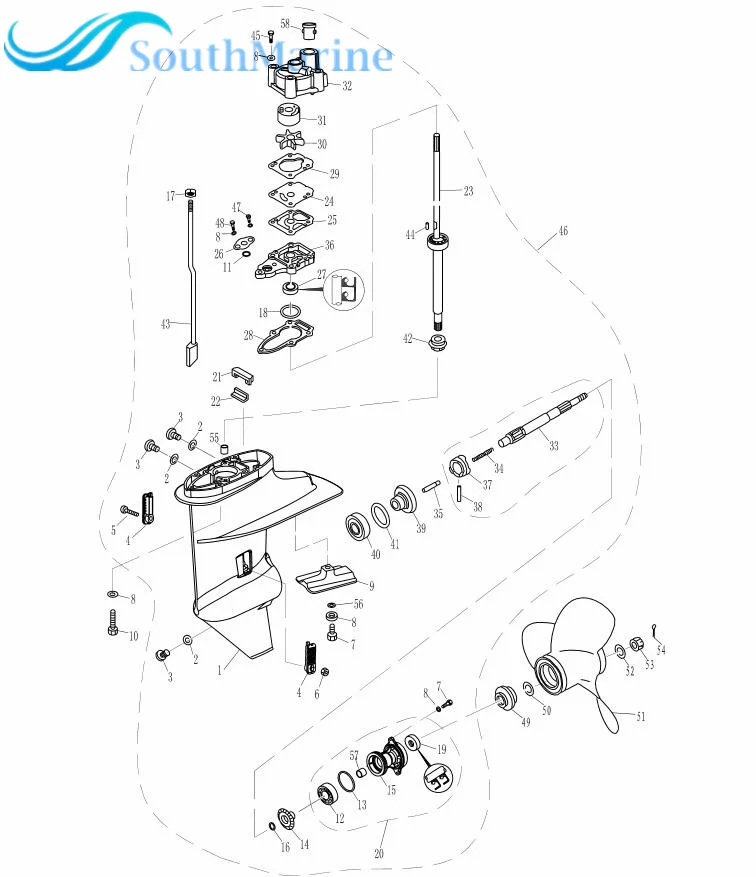 Barca A Motore 44-803744002 44-8M0070782 Albero di Trasmissione per la Mercury Mariner Motore Fuoribordo 6HP 8HP 9.8HP 9.9HP