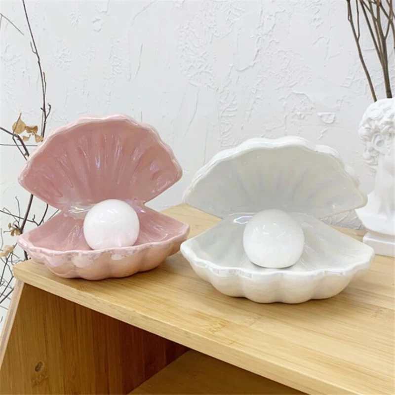 Christmas Pink White Shell Pearl Night Light Ceramic Material Fairy Shell Bedside Night Lamp Romantic Decorate Battery Lamp