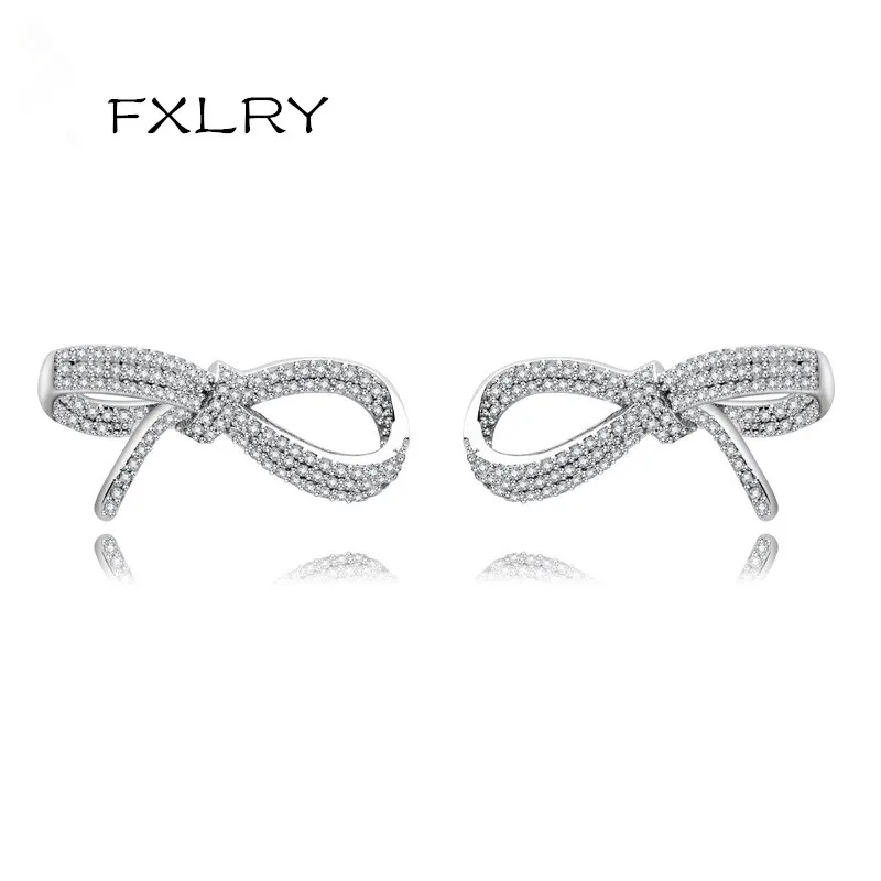 FXLRY Romantic Fashion Micro Inlay Zircon White Color Bowknot Sweet Temperament Earring For Gril To Gift Jewelry