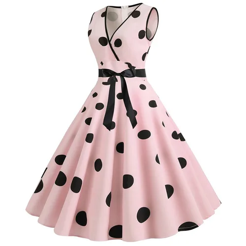 Imagen 2 del producto Vestidos Retro para mujer Audrey Hepburn 1950s 60s Rockabilly Polka Dot Bow Pinup Ball Grown Party Robe Vestidos