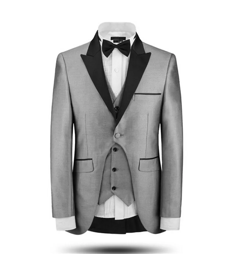 

JELTONEWIN Light Grey Prom Suits For Men Peaked Lapel One Button Blazer Men Tuxedos Groom Wedding Suits 3 Piece Coat+Vest+Pant
