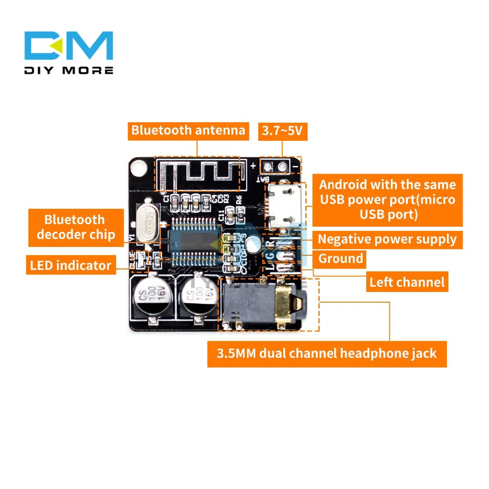 Bluetooth Audio Receiver Board VHM-314 Bluetooth 5.0 MP3 Lossless Decoder Board Wireless Stereo Music Module 3.7-5V