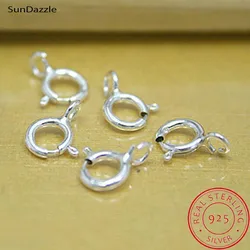 5-8mm Genuine Real Pure Solid 925 Sterling Silver Round Spring Clasps with Open Ring Connector Buckle Jewelry Making Findings