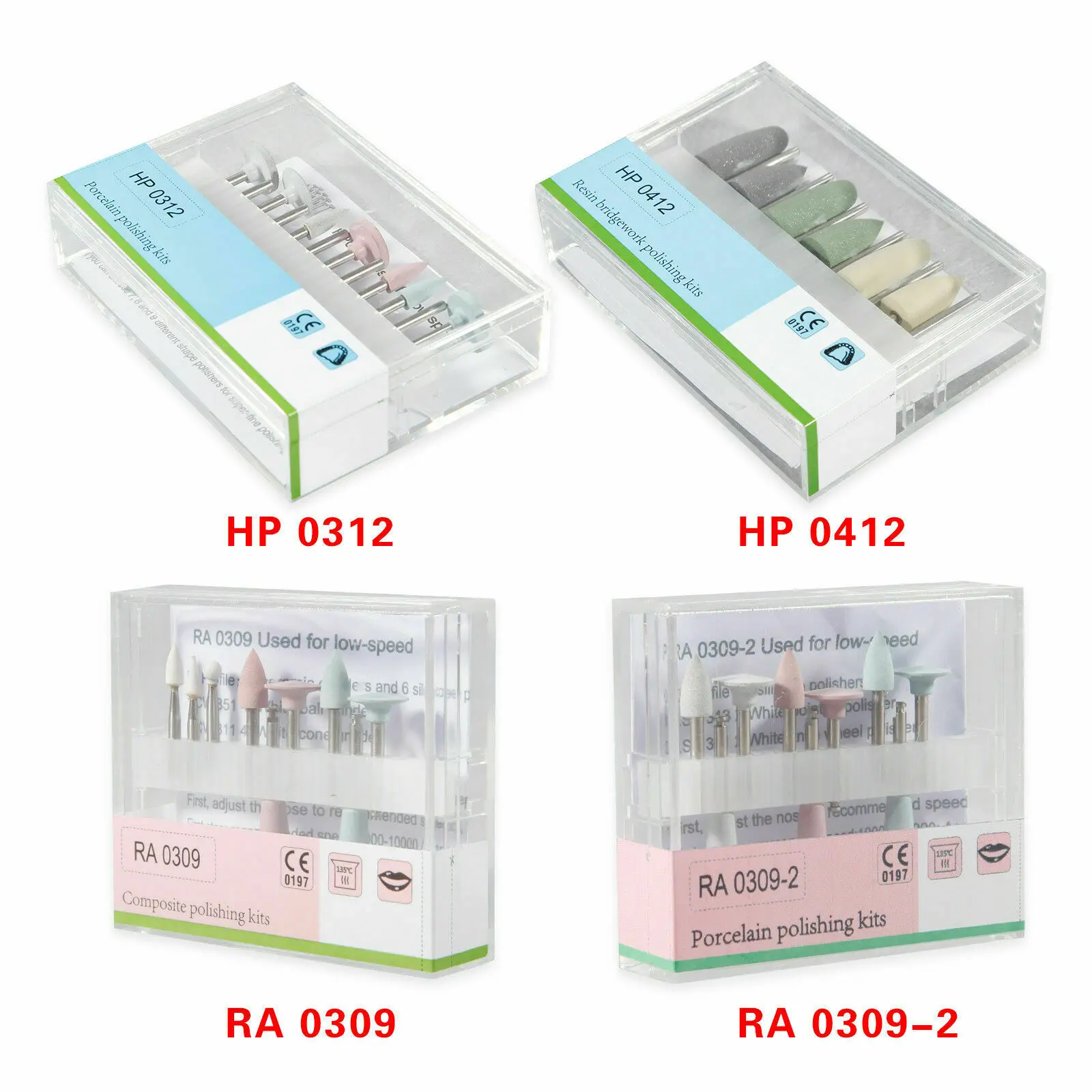 4 Types Dental Lab Composite Polishing Kit RA /HP 2.35MM Burs Drills Polisher Mixed Teeth Dental Tool