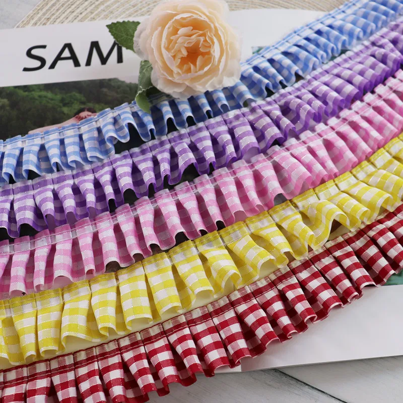 Silver Thread Plaid Cloth Folds Lace Fabric DIY Fashion Children\'s Wear Skirt Hat Home Textile Sewing Decorative Bow Production