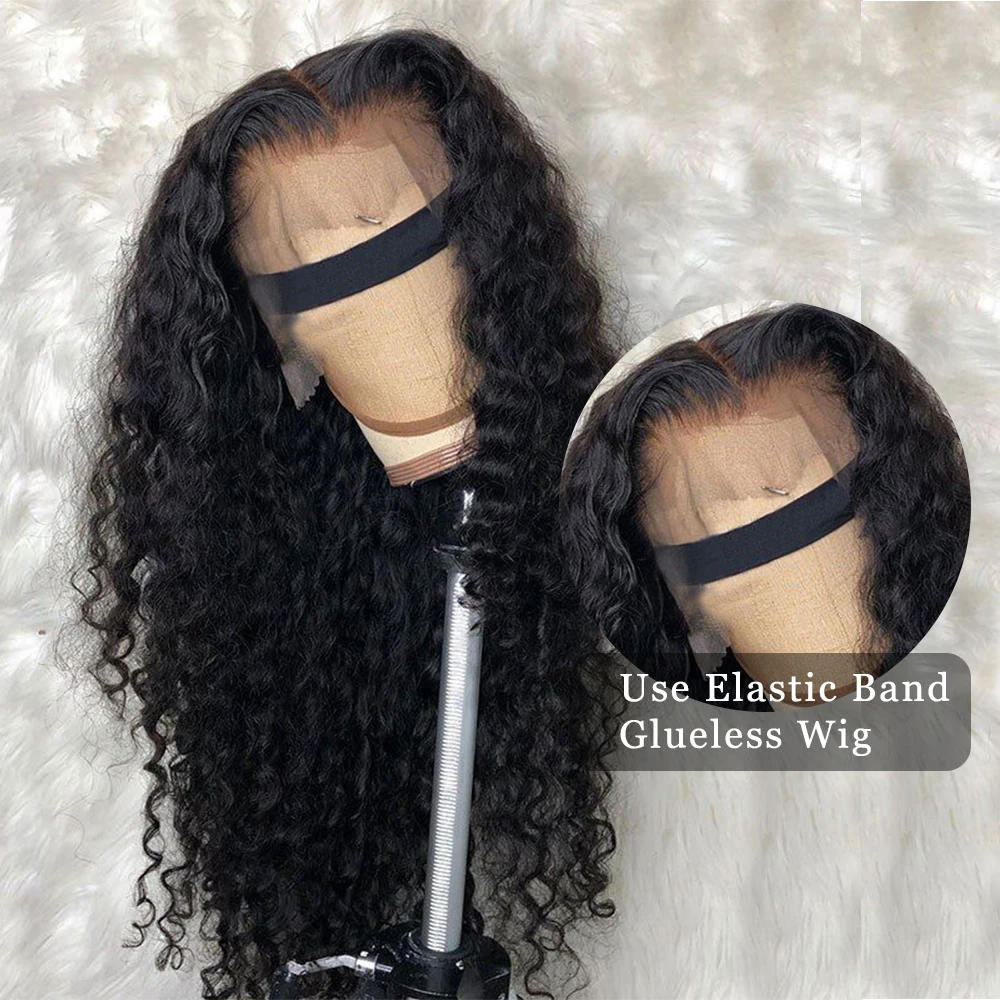 Deep Wave Lace Frontal Wig Pre-plucked Natural Hairline Curly Human Hair Wig 12-30 inches Wet and Wavy Lace Front Wig