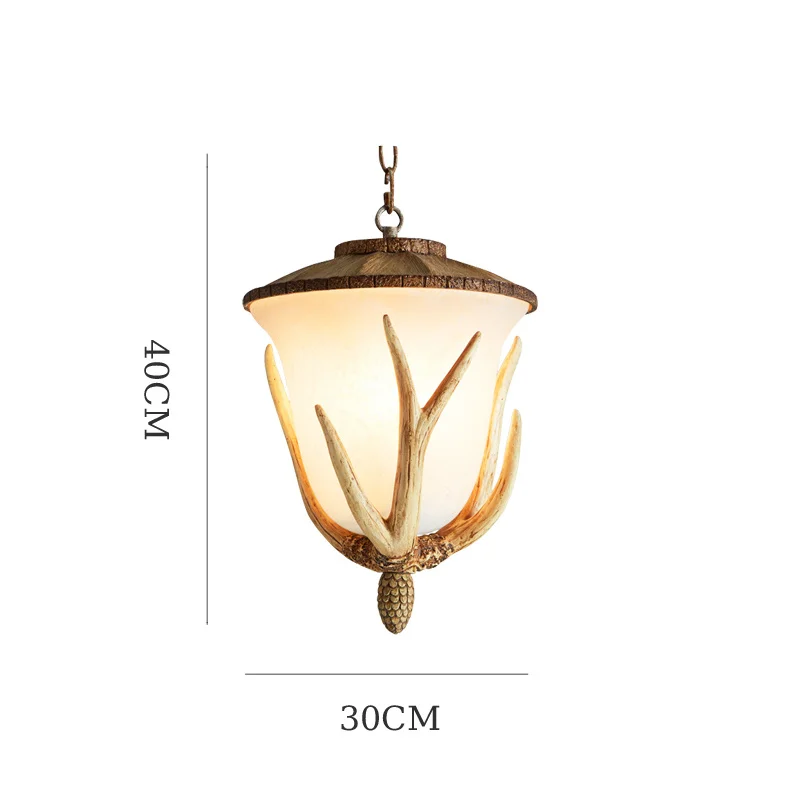 European Rural Style Resin Led Decorative Pendent Lamp Retro Restaurant Coffee Shop Bar Deer Horn Ceramic Marble Chain Droplight