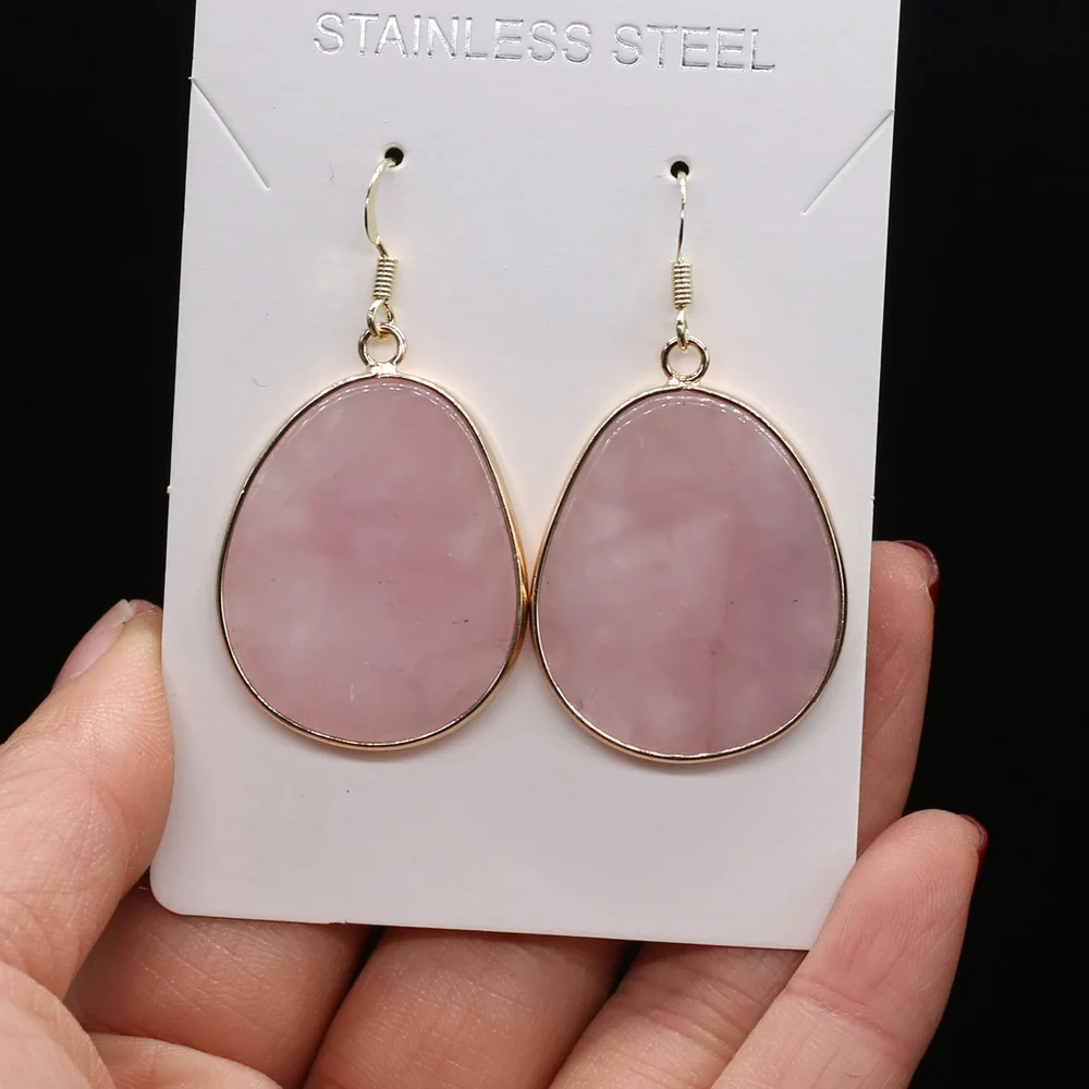 Natural Stone Earrings Irregular Pink Quartz Charms For Elegant Women Love Romantic Gift