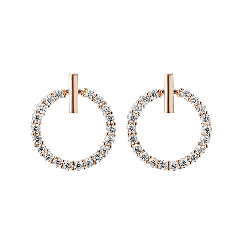 2021 NEW HOT Sale Delicate Simple Design Cubic Zirconia Paved Round Stud Earrings Rose Gold Color CZ Crystal Women Earrings