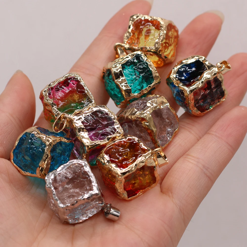 Fashion Rainbow Natural Stone Pendant Square Cube Rainbow Crystal Chakra Rock Pendants DIY for Earring Necklace Jewelry Making