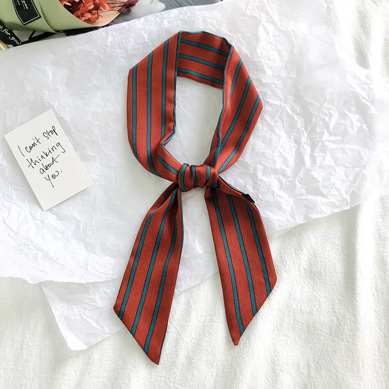 2025 New Style Fashion Ribbon Narrow Silk Scarf Women Small Long Decorative Hair Band Printed Silk Skinny Scarf Neckerchief