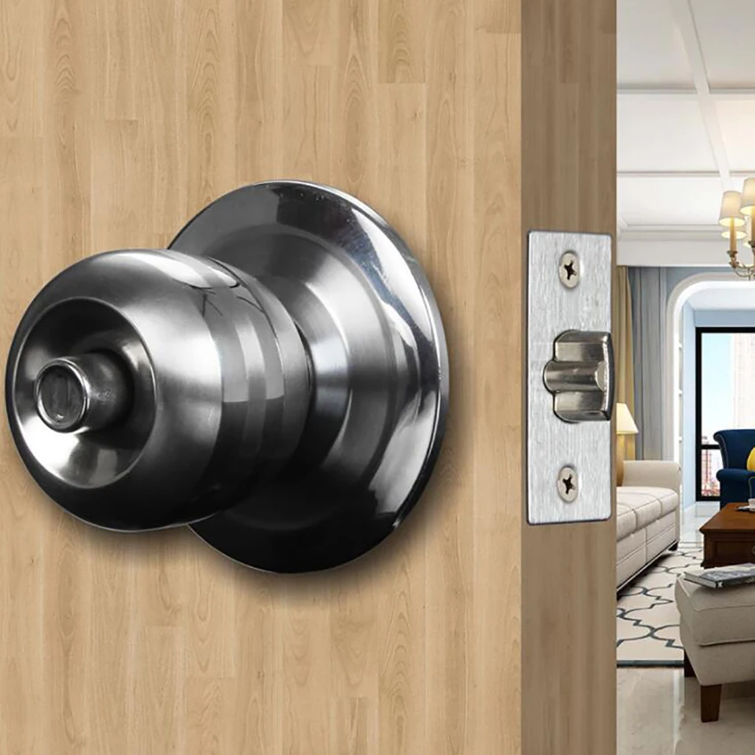 Stainless Steel Privacy Ball Passage Porta Knob com fechadura, Entrada Porta Knob, 3 Keys Lock, Distância Center, 60mm, 70mm