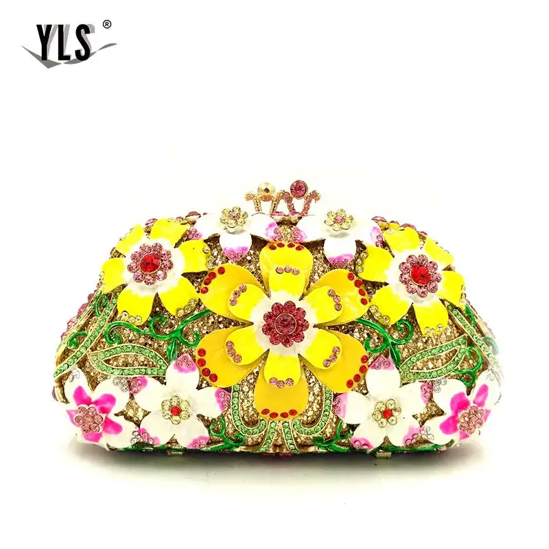 Women Luxury Rhinestone Clutch Purse Fashion Flower Crystal Evening Bags Cocktail Wedding Party Handbag For Prom Event