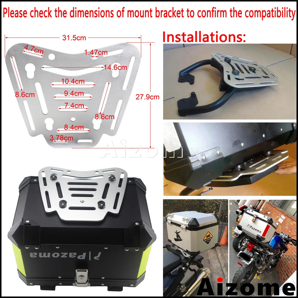 Universal Motorcycle Top Case For BMW Honda Aprilia Aluminum Black Top Box Street Bike Rear Luggage Topcase Cargo Lock Tail Box