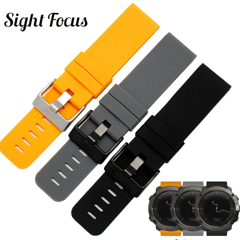 

Sight Focus 24mm Rubber Watchband For Suunto TRAVERSE Series Alpha Spartan Silicone Watch Strap Essential Band Orange Black Gray
