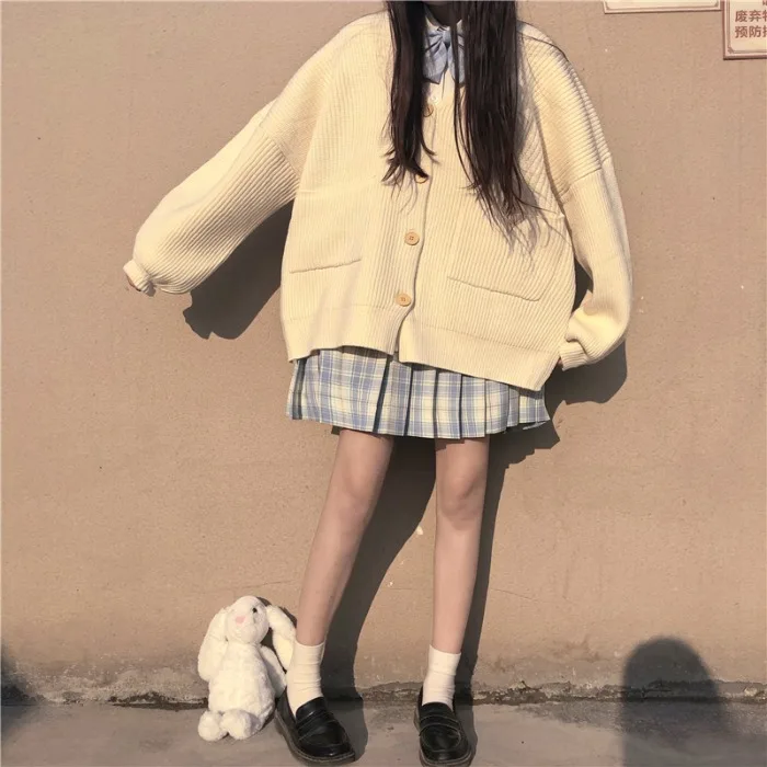 JK Uniform Autumn Suit  Female College Style Long-Sleeved Shirt Loose Knitwear Women's Skirt  japanese school uniform